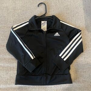 adidas Boys Track Jacket Full Zip Black White Striped Size 4 Pockets